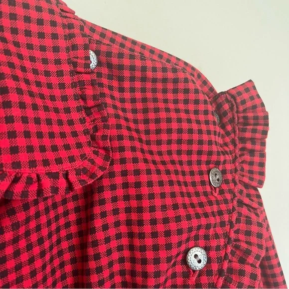 Frontier Classics Red Gingham Ruffle Bib Blouse – Size L Western Victorian Style - Picture 3 of 10